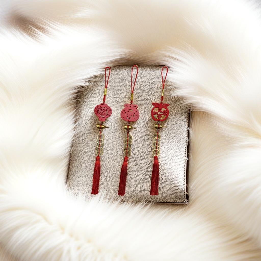 Red three-piece set of hanging decorations for home, living room and car New Year festive decor