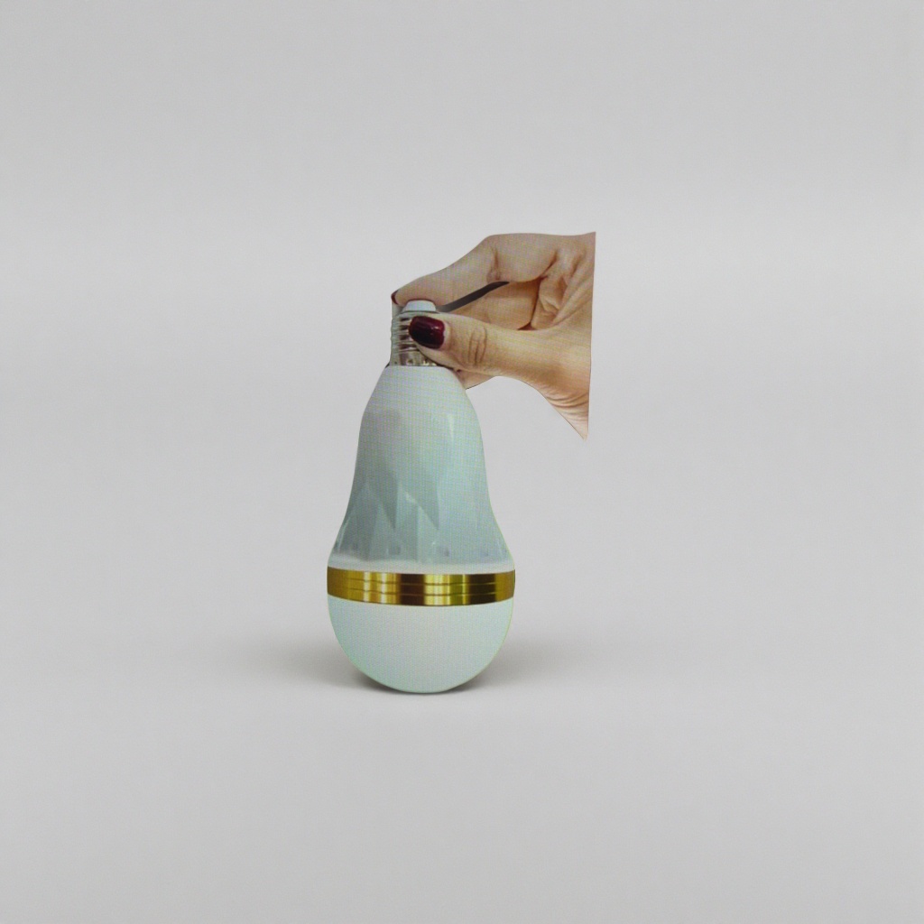 The white light bulb is decorated with a golden ring at the mouth of the bottle details Picture