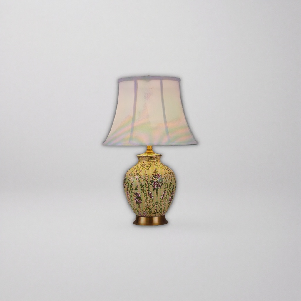 Yellow floral pattern ceramic table lamp, Nordic minimalist bedroom bedside lamp, 30cm Specification image