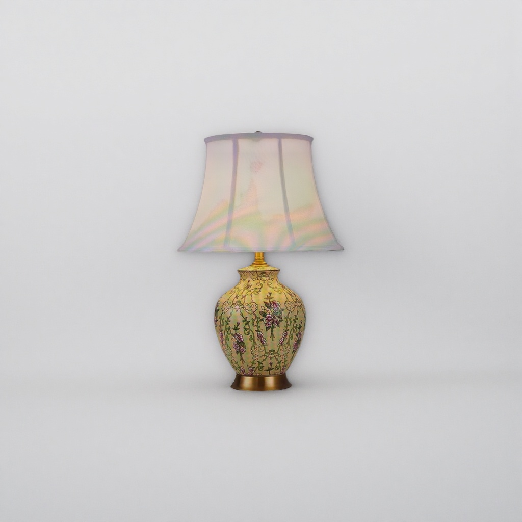 Yellow floral pattern ceramic table lamp, Nordic minimalist bedroom bedside lamp, 30cm Application Scenario