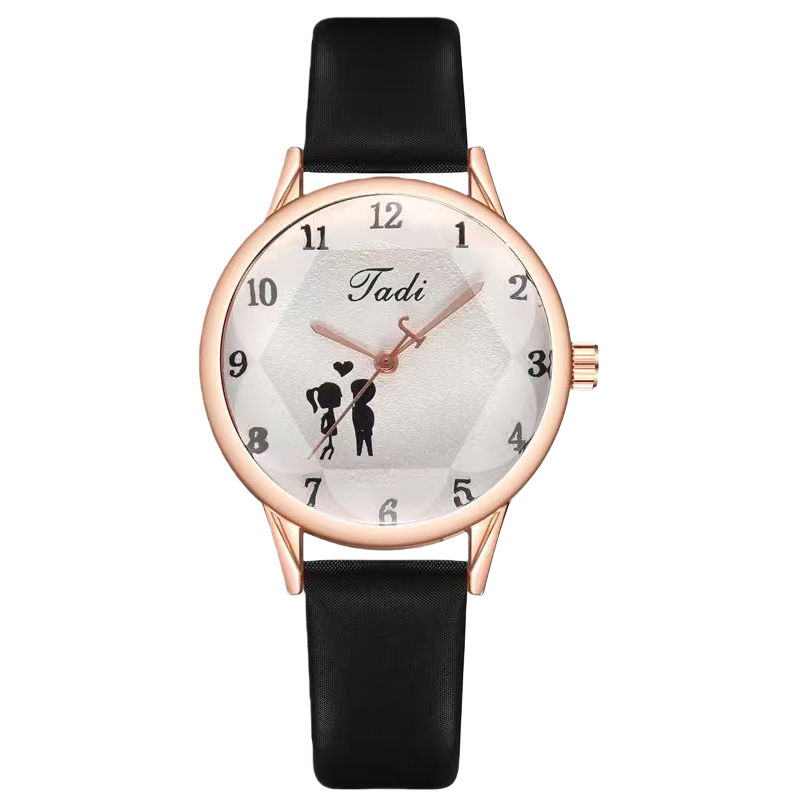الورود الذهبية اللون الأسود مع ساعة الكوارتز Item Picture
