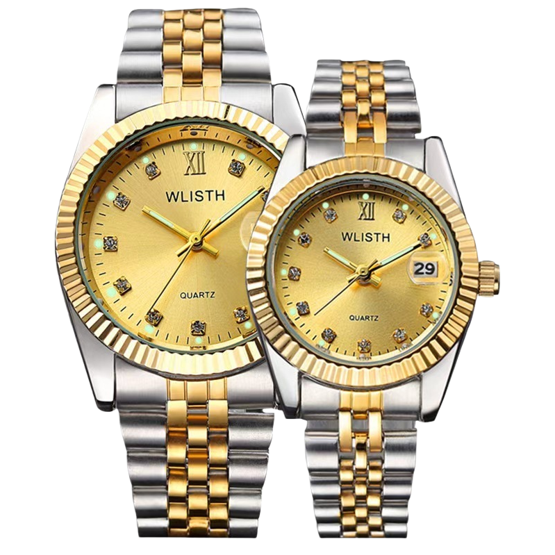لوحة ذهبية ذات اللون معدني مع ساعة كوارتز للأزياء Item Picture