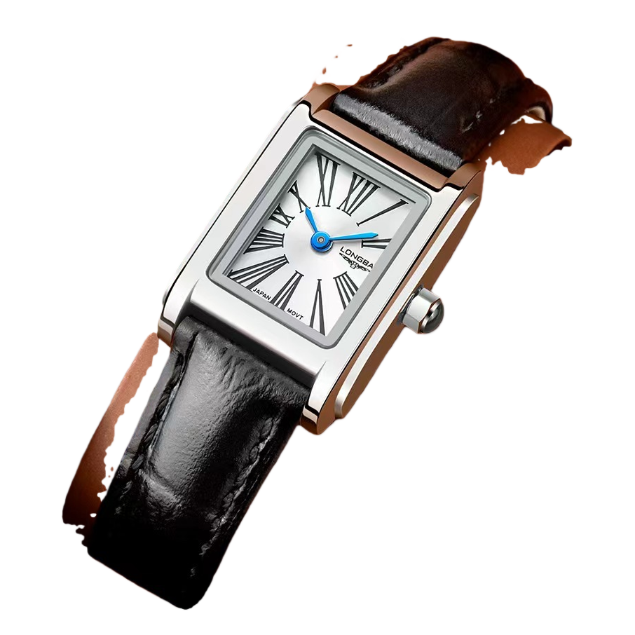 Silver case, black leather strap, square quartz watch for men, simple and fashionable Item Picture
