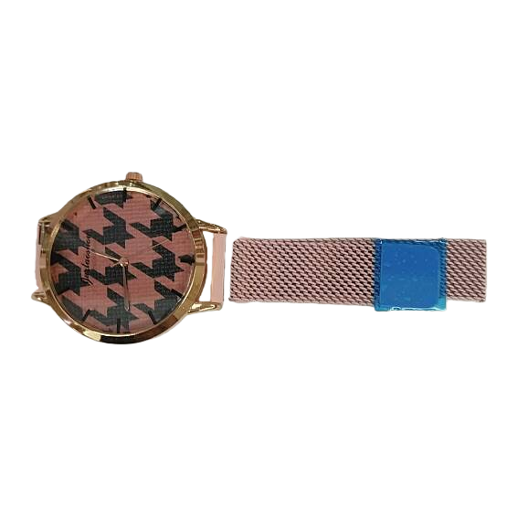 إن ساعة السيدة بالألوان الوردية الألف الطيور تحتوي على شريط جلدي من ساعة الكوارتز Item Picture