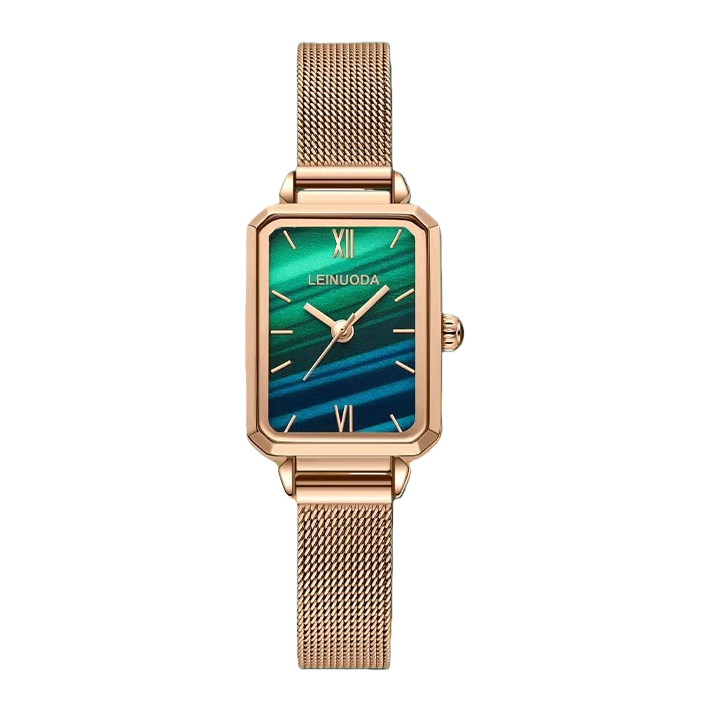 A rose gold case, strap and green glaze dial watch Item Picture