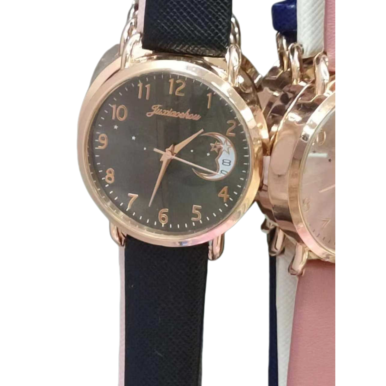 Gold case, black strap, men's quartz watch, simple business, waterproof Item Picture