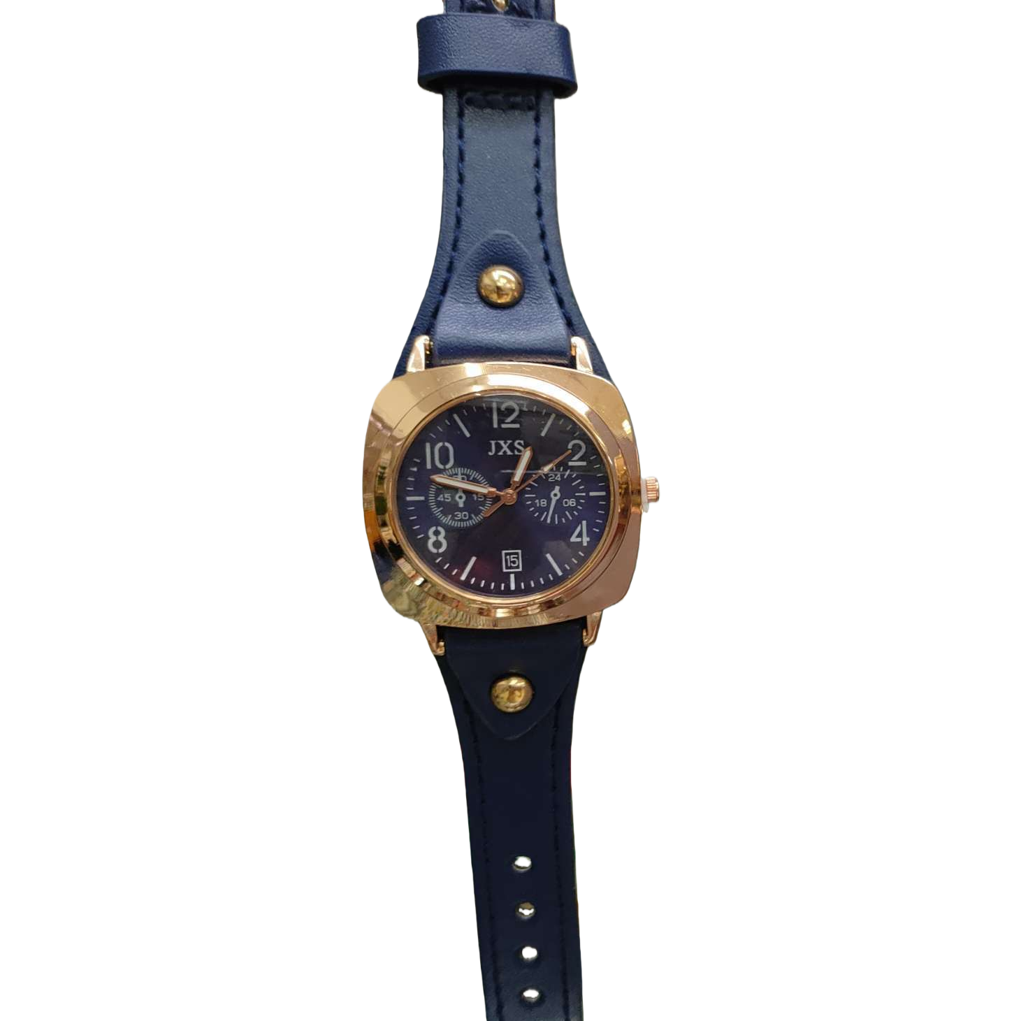A Lady Shi Ying watch with a blue leather strap and golden bezel Item Picture