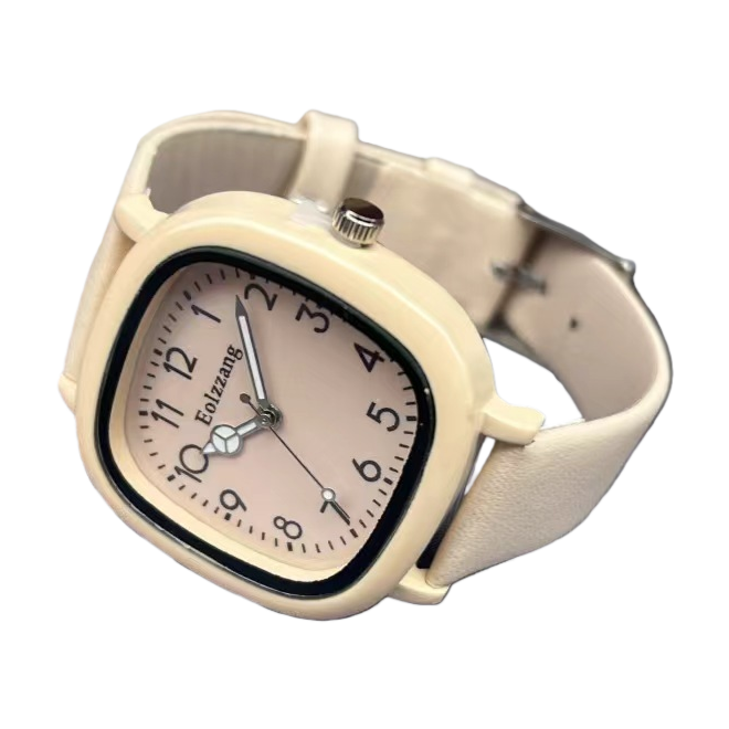 Beige square simple ladies' watch, fashionable and versatile quartz watch Item Picture