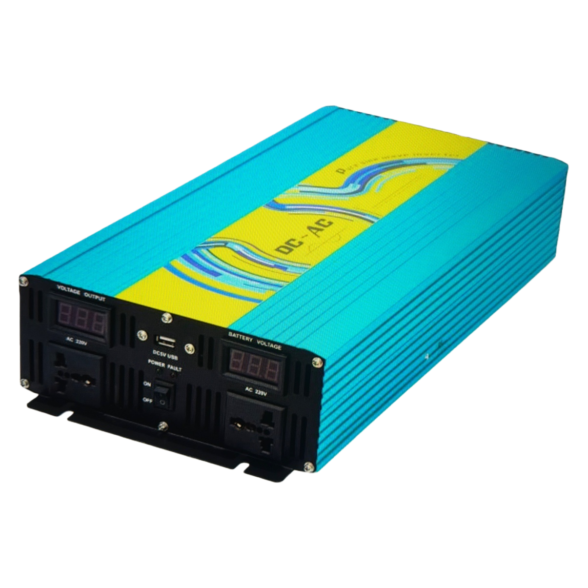 蓝黄相间车载逆变器 12V转220V 直流变交流电源转换器 Item Picture