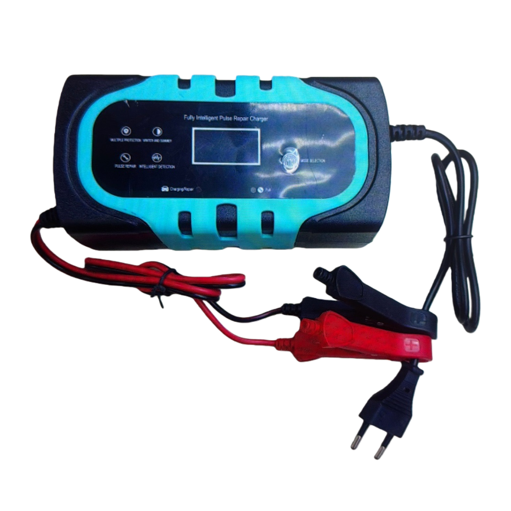 Blue and black alternating intelligent pulse repair charger with red and black clip power plug Item Picture