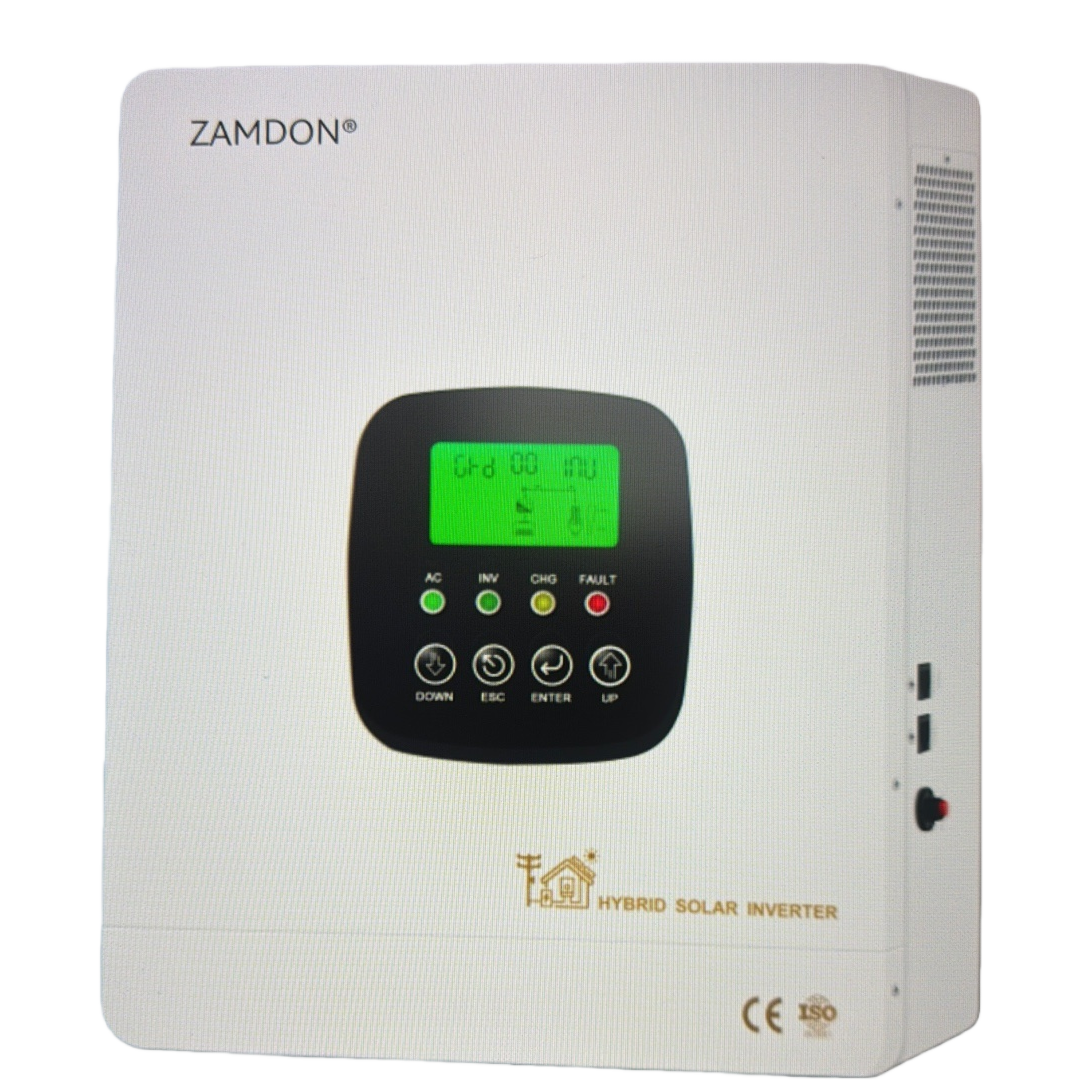 ZAMDON white hybrid solar inverter with green display, four function indicator lights and four buttons Item Picture