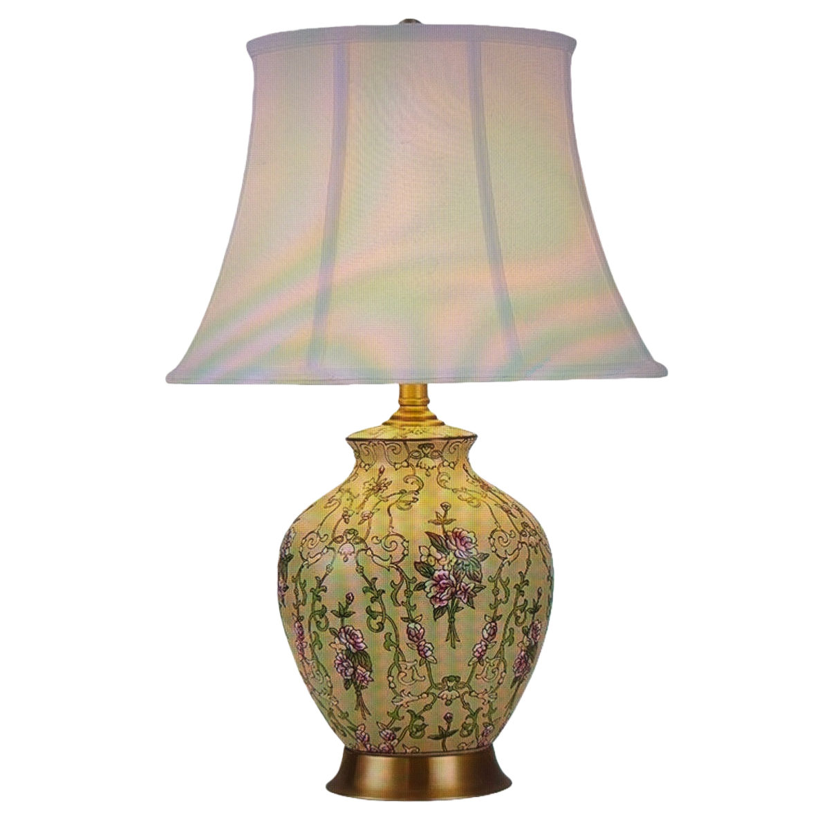 Yellow floral pattern ceramic table lamp, Nordic minimalist bedroom bedside lamp, 30cm Item Picture