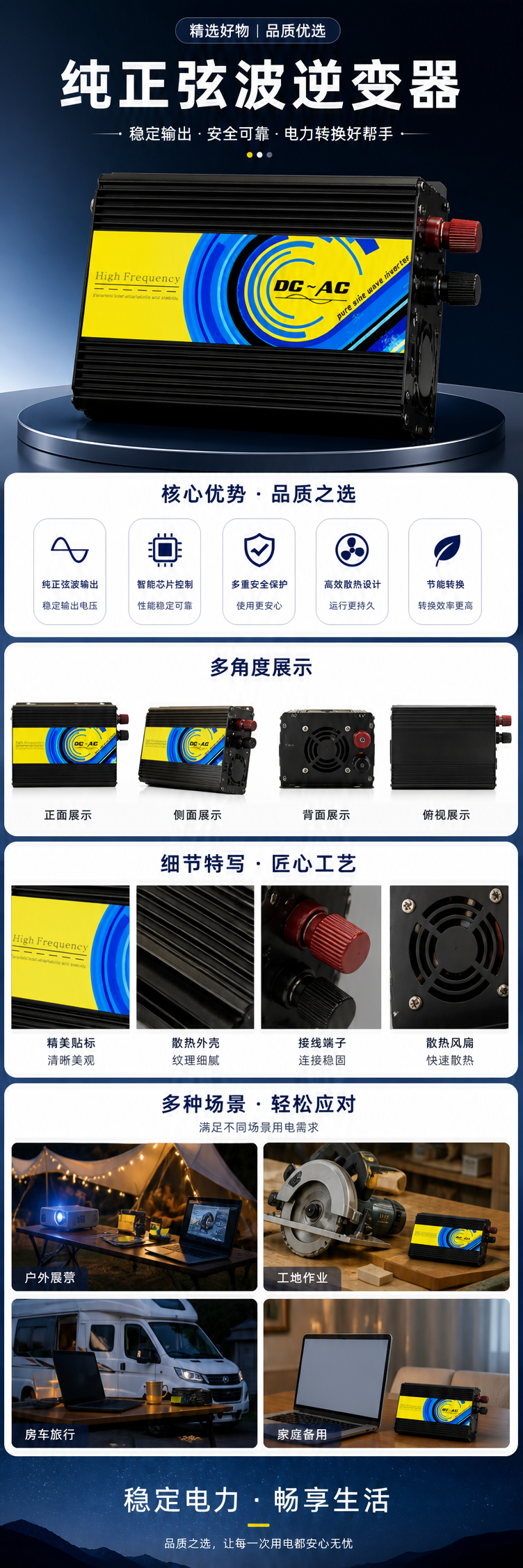 黑色散热片外壳纯正弦波逆变器 pic 1