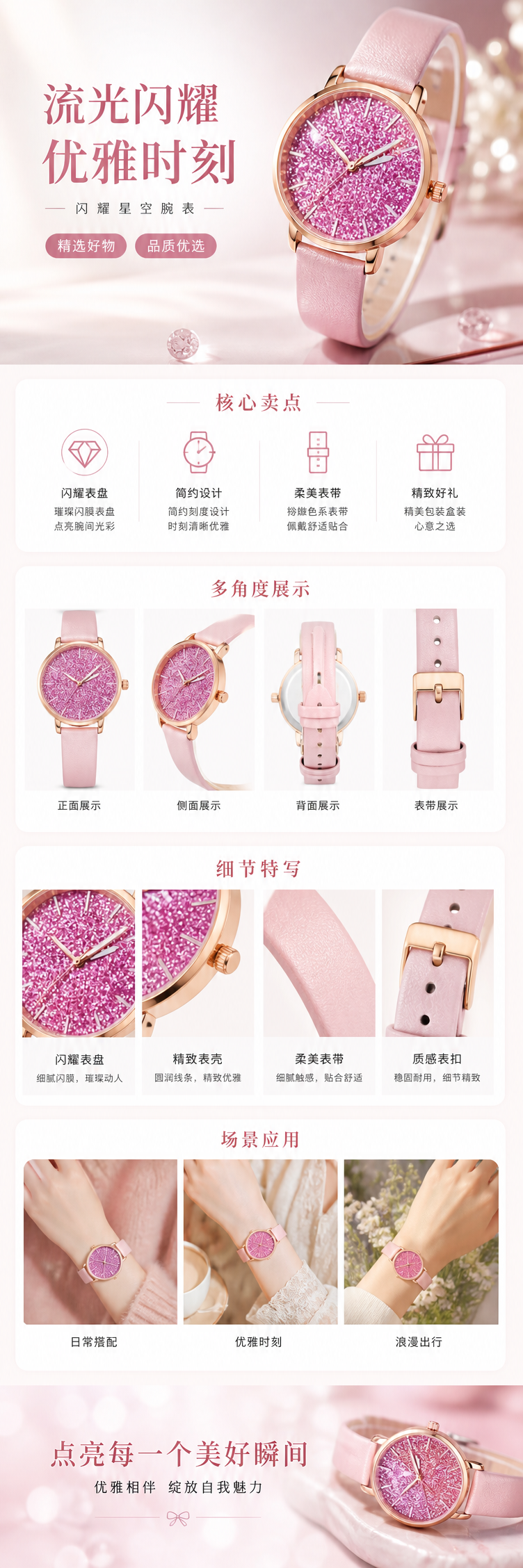 粉色表带女士石英手表简约时尚百搭轻奢风 pic 1