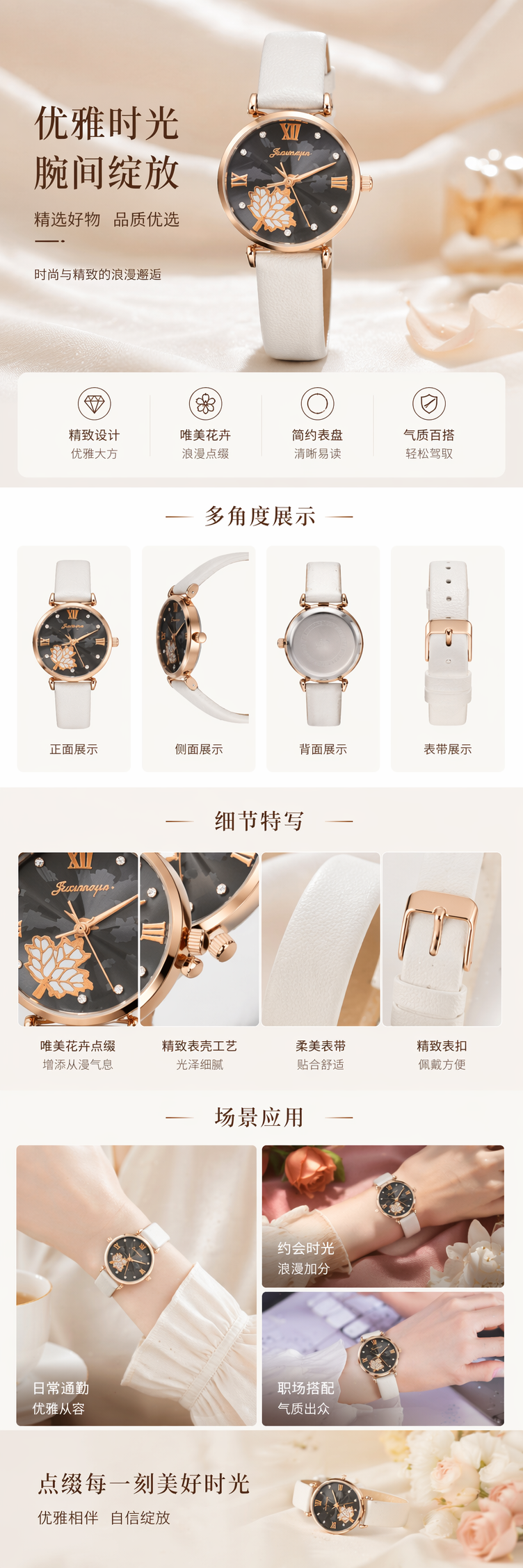 金色表壳白色表带简约时尚石英手表 pic 1