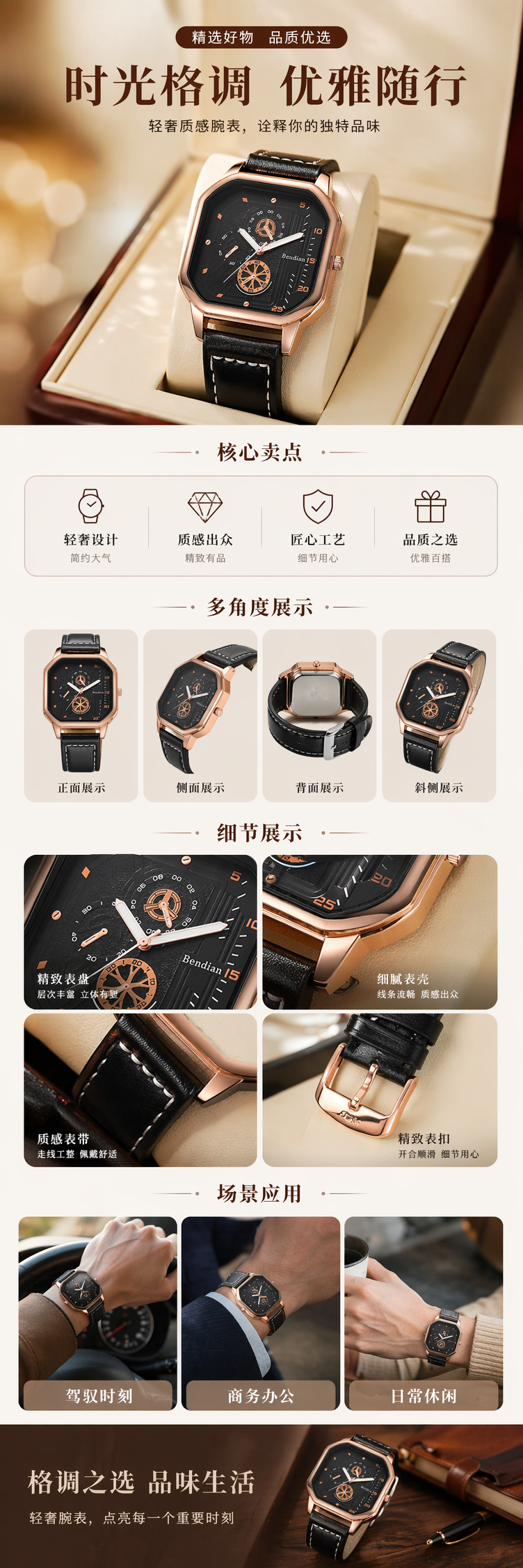 玫瑰金边框黑色表盘女士手表 pic 1