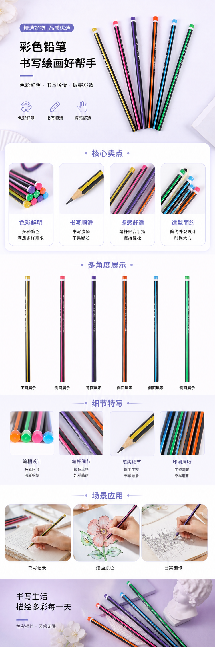彩色铅笔专业绘图款36色油性软芯美术生专用详情1