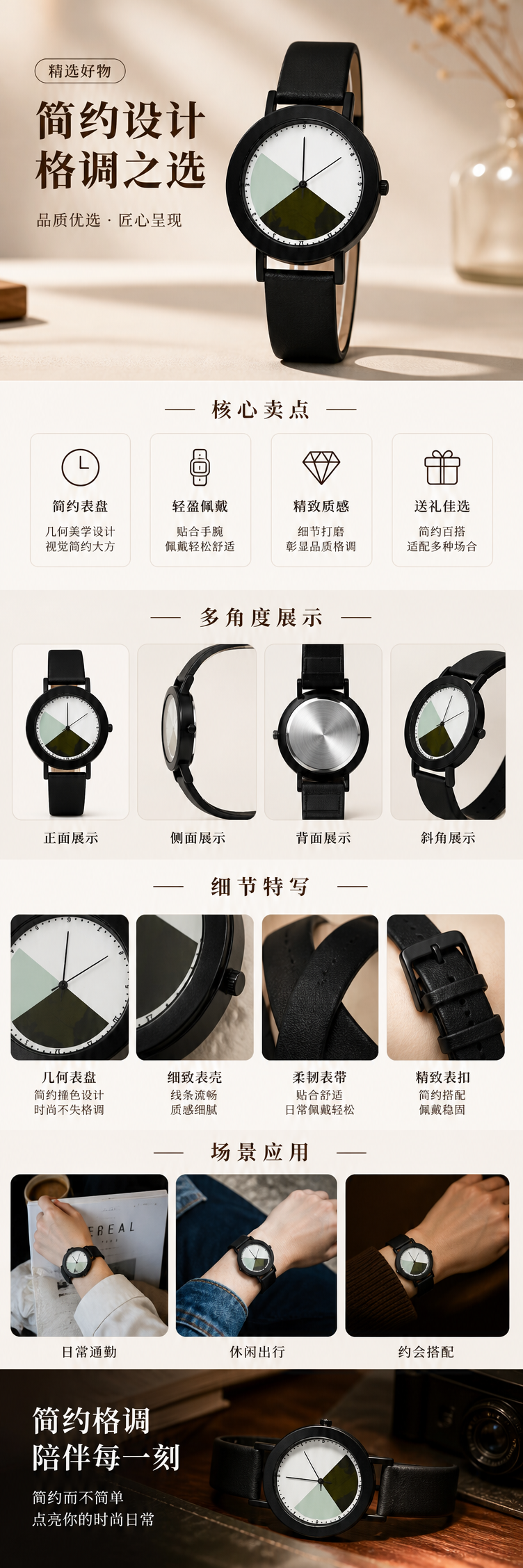 黑色表带手表轻奢金属壳石英机芯商务休闲两用 pic 1