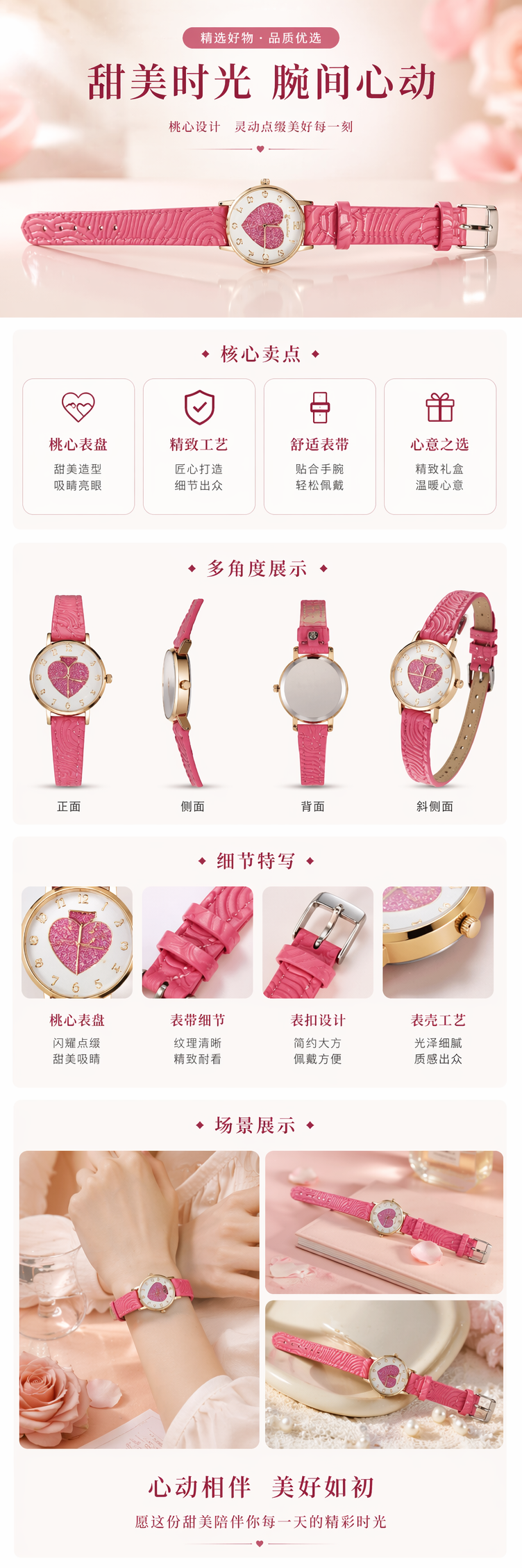 粉色心形表盘女士手表 时尚简约轻奢风 pic 1