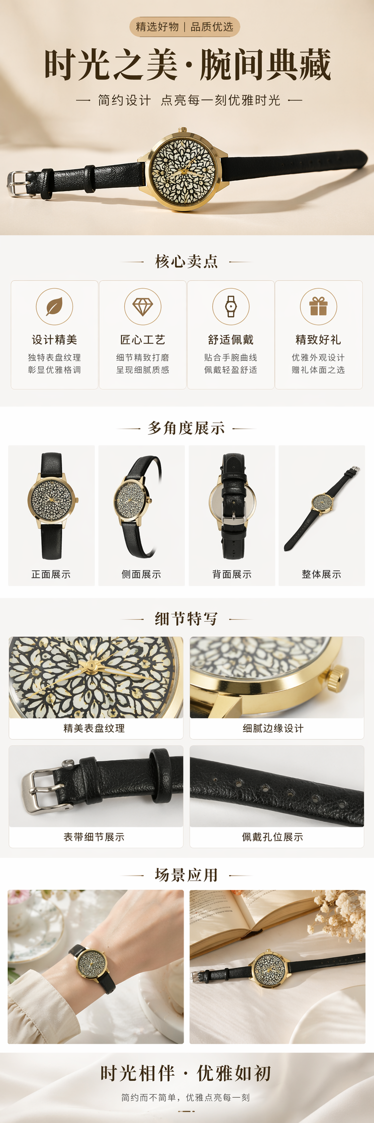 金色表壳黑色皮带男士手表 时尚简约商务休闲 pic 1
