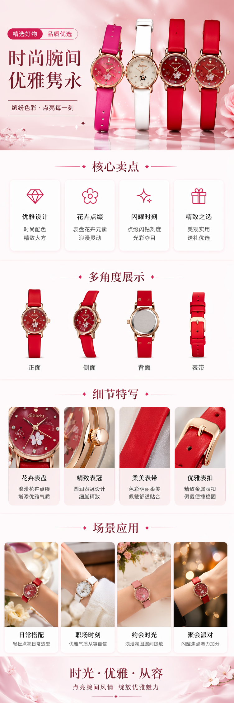 彩色表带手表女士简约石英表32mm真皮可更换表带 pic 1