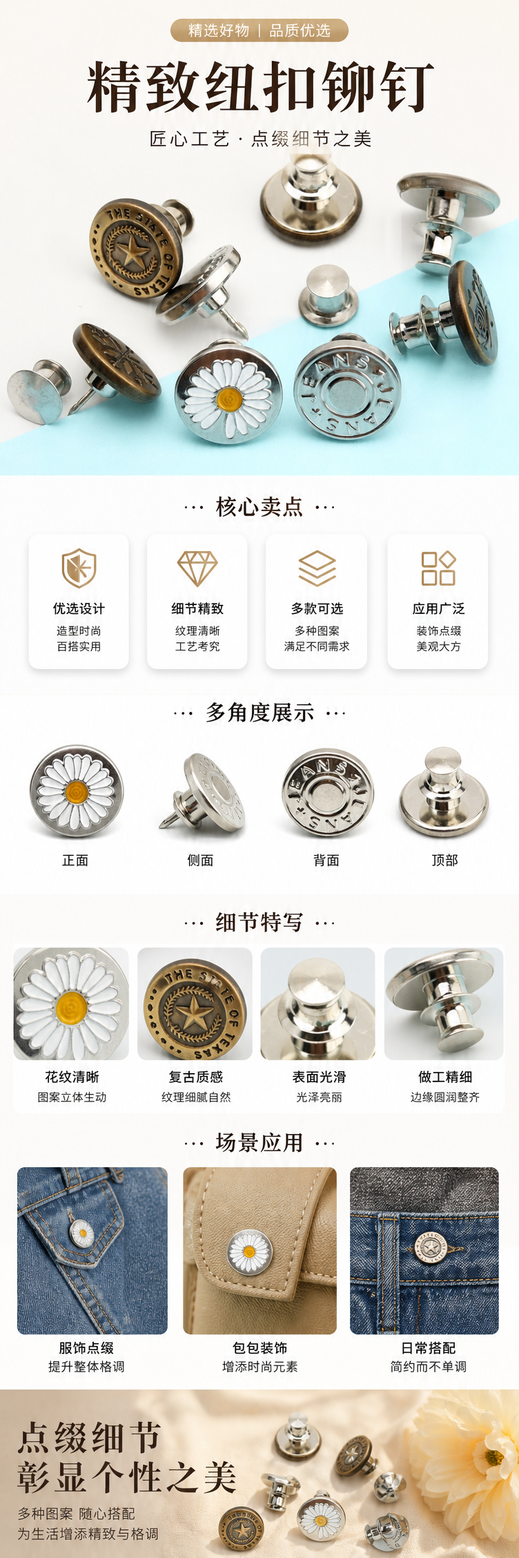 金属纽扣 服装辅料 通用款 耐磨防锈 批发零售 pic 1