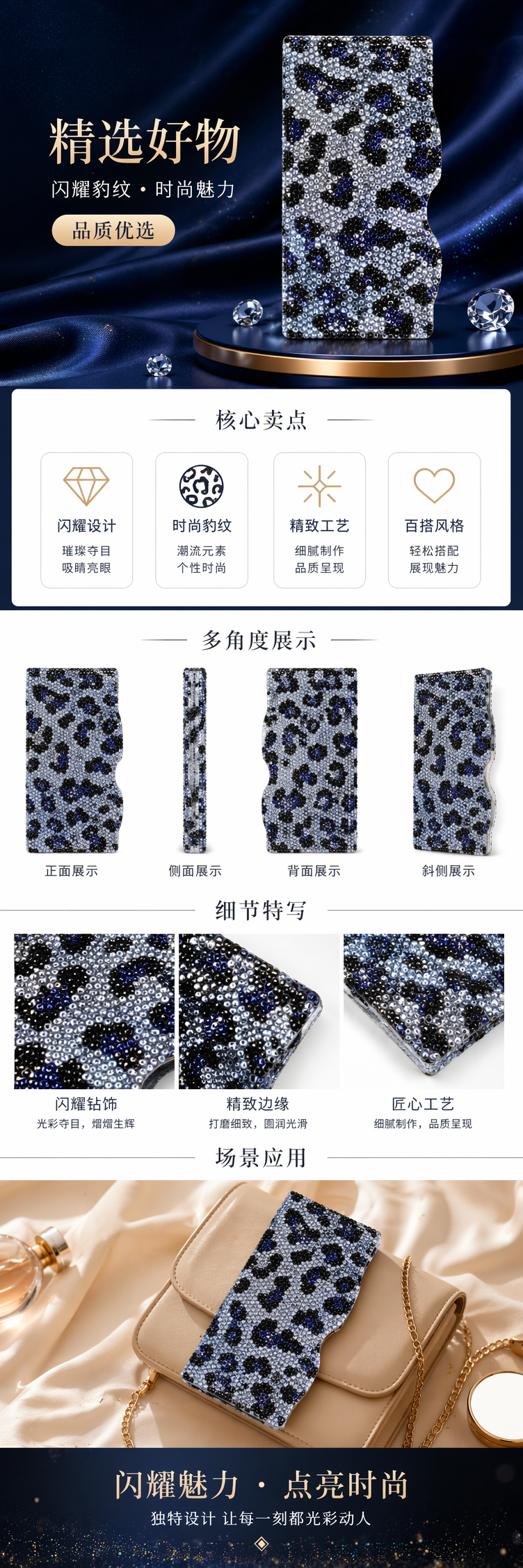 蓝黑豹纹亮片布料 面料 服装DIY手工装饰布详情1