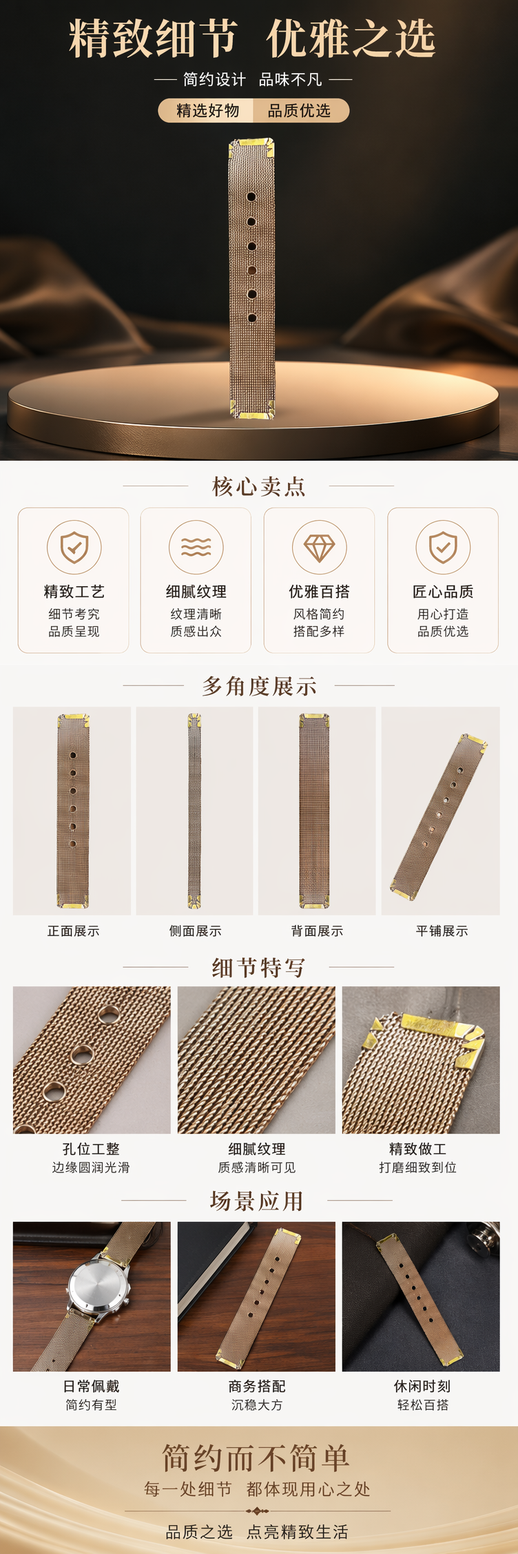 金色金属表带 适配Apple Watch通用款简约时尚可调节 pic 1