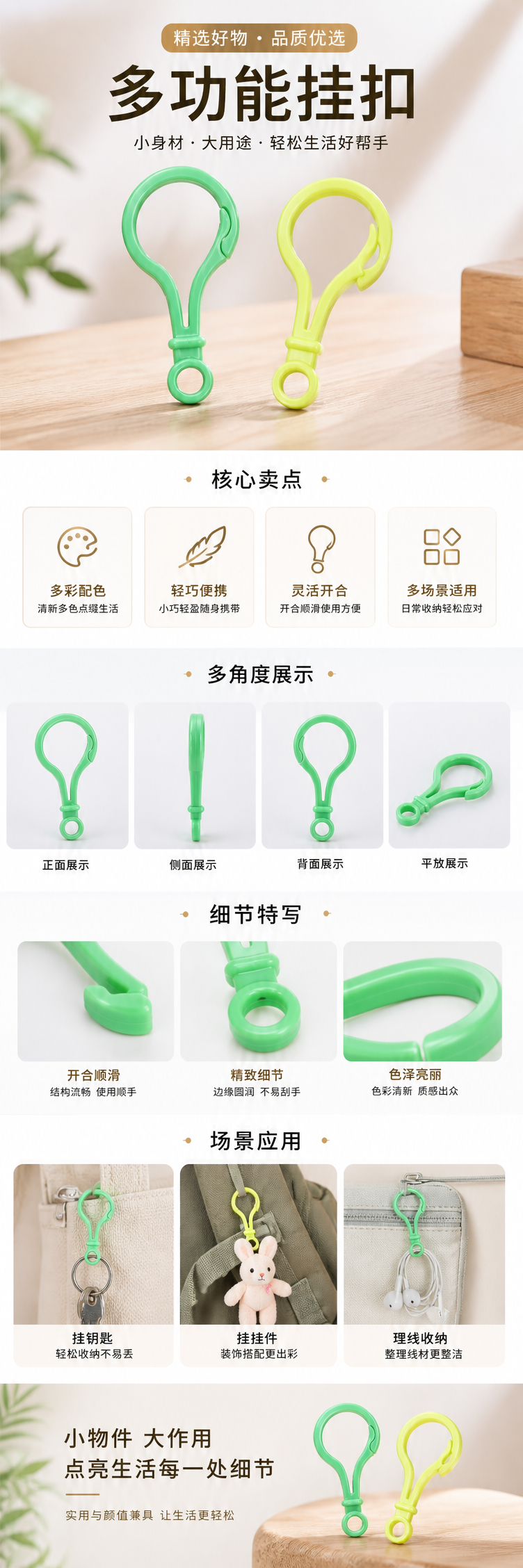 绿色浅绿色塑料挂钩家用浴室厨房承重免打孔详情1