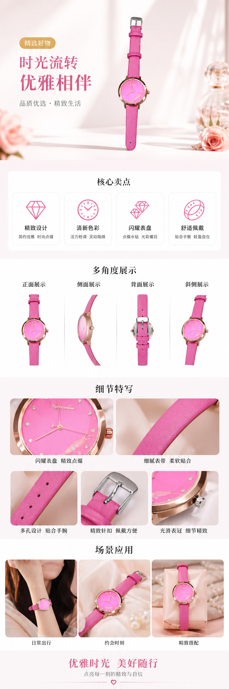 粉色女士石英手表简约时尚潮流百搭轻奢腕表 pic 1