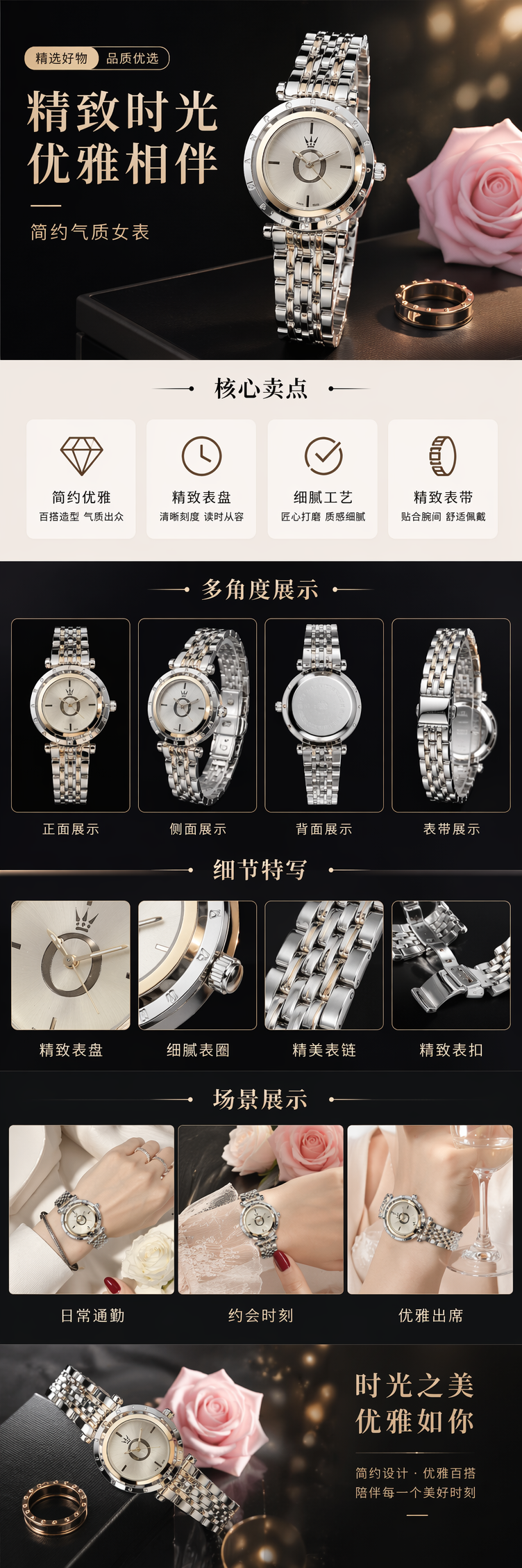 银色简约时尚石英手表男士商务休闲腕表详情1