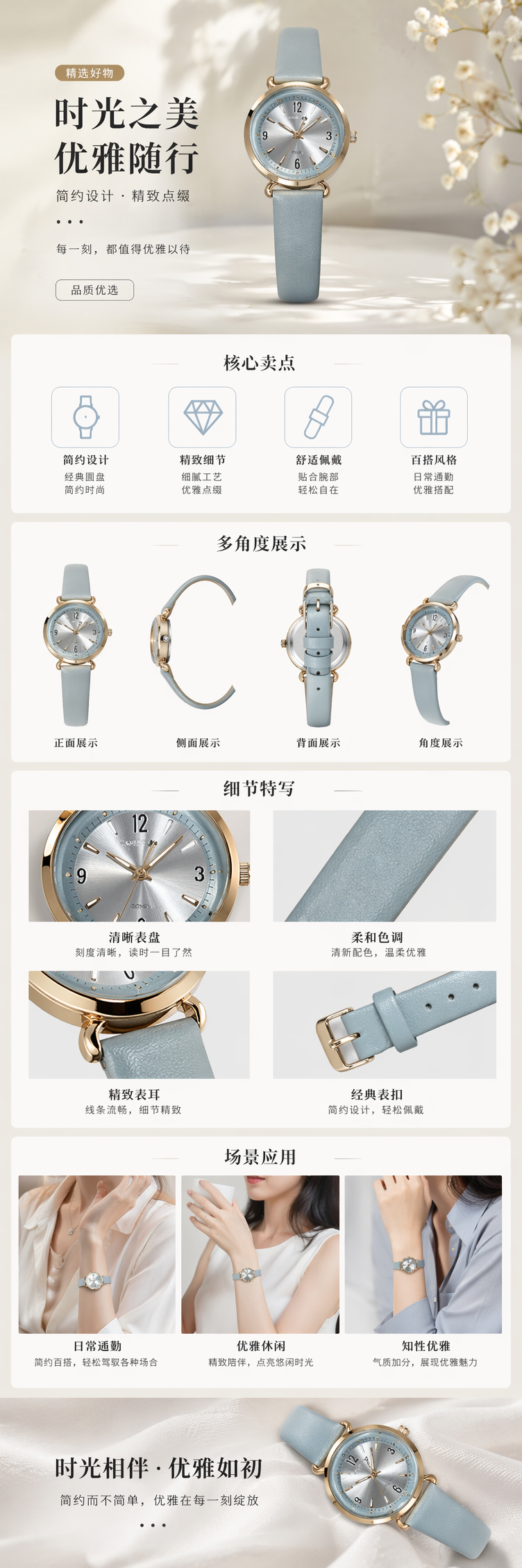 浅蓝色表带石英女士手表简约时尚百搭详情1