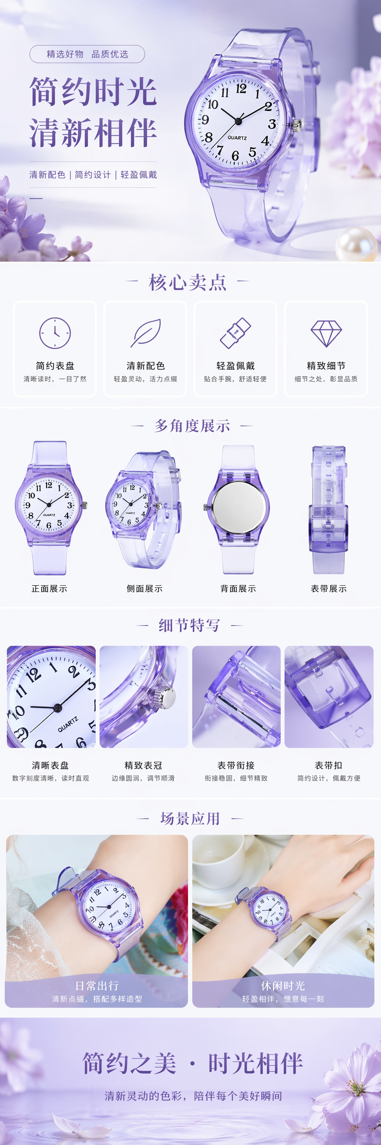 紫色透明表带石英女士手表 pic 1