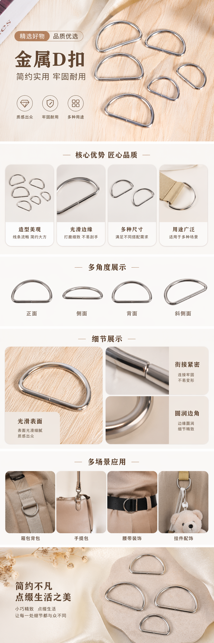银色D形环不锈钢行李箱包扣件配件通用款 pic 1