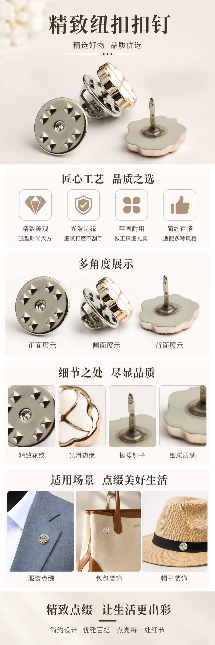 银色金属材质纽扣配塑料底座组合装 pic 1