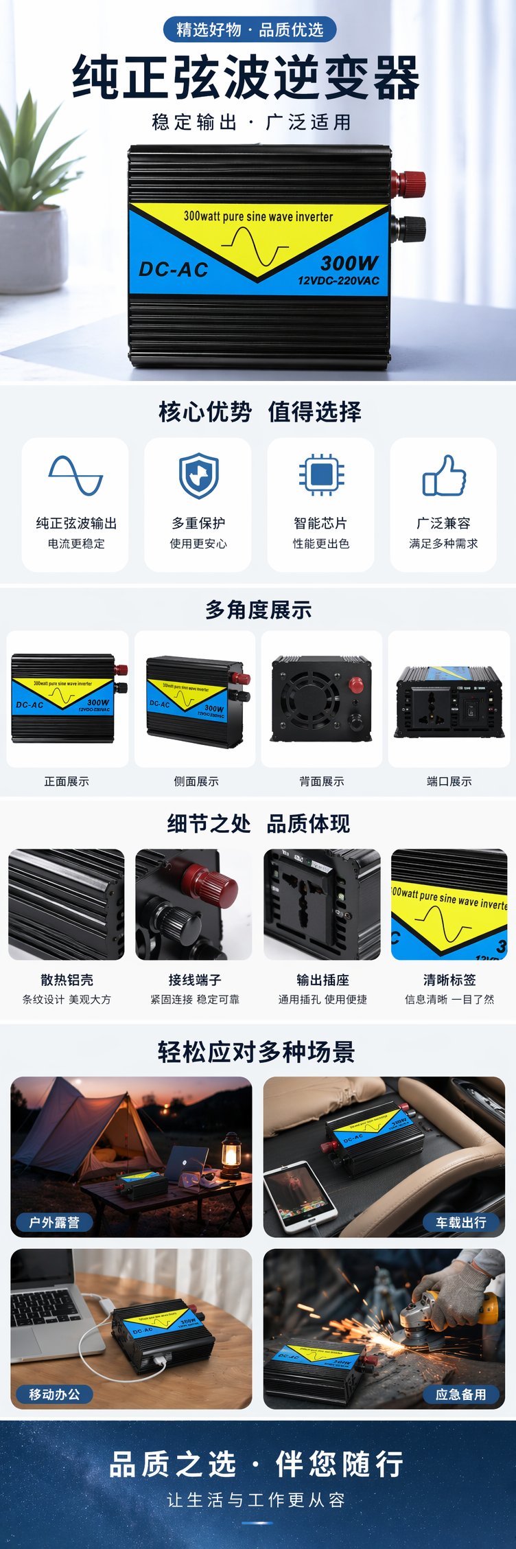 黑色散热片外壳300W纯正弦波逆变器 pic 1