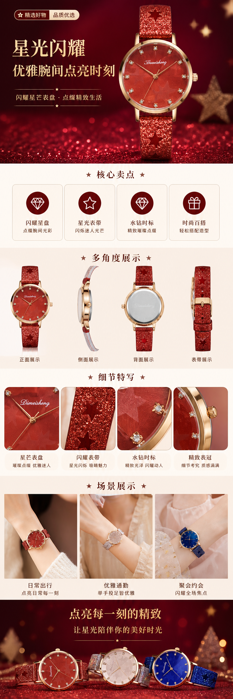 红色粉色蓝色表盘女士石英手表时尚简约三色可选 pic 1