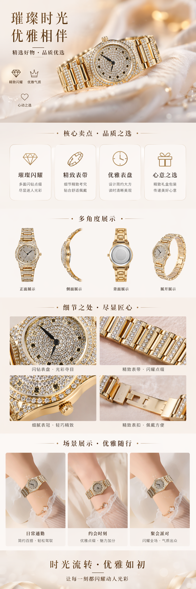 金色镶钻女士手表 时尚百搭 腕间闪耀 精致轻奢 pic 1
