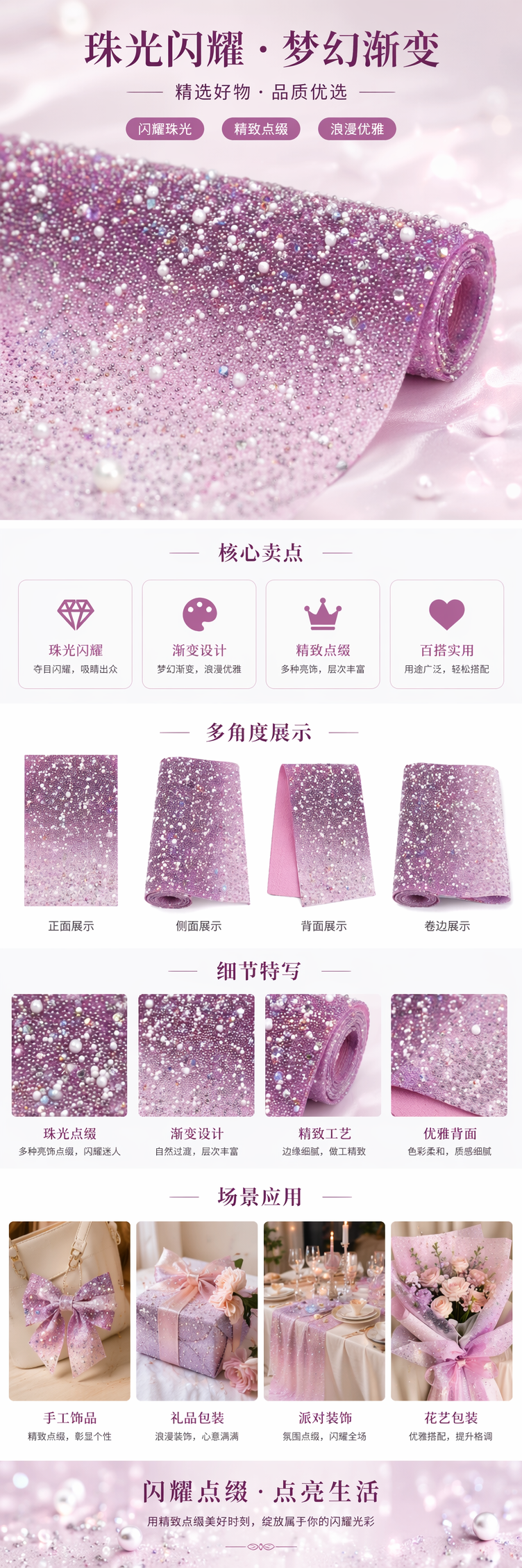 粉色渐变亮片珠饰布料 手工刺绣装饰面料 服装DIY辅料详情1