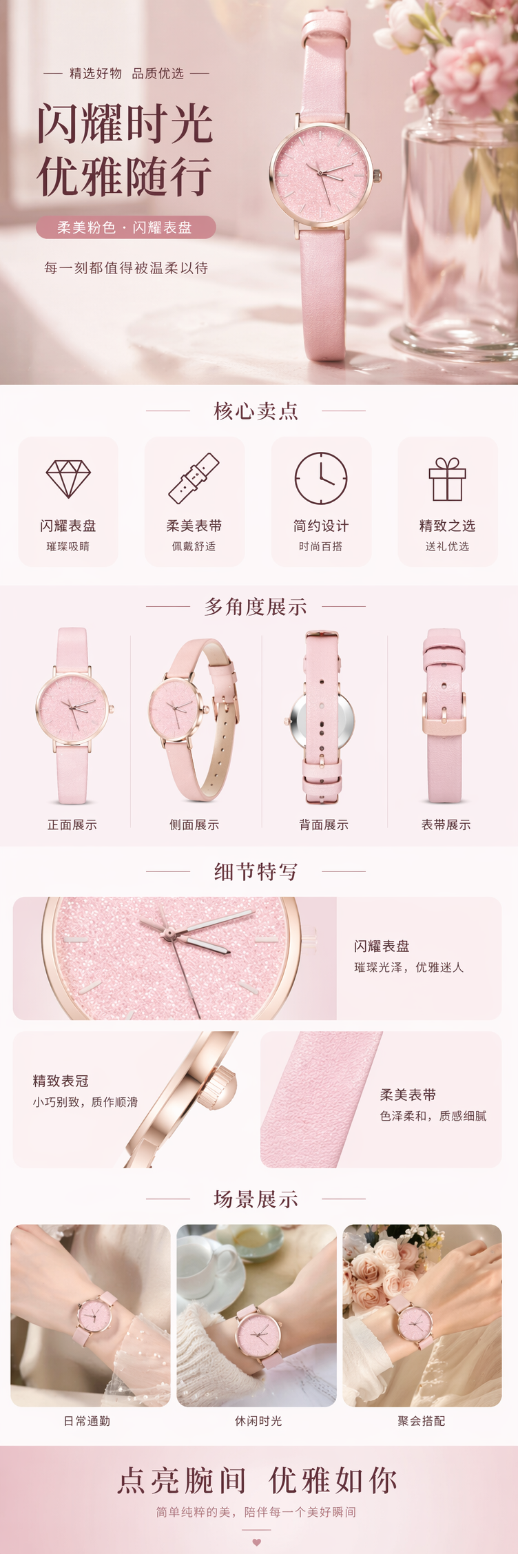 粉色女士石英手表简约时尚百搭轻奢潮流 pic 1