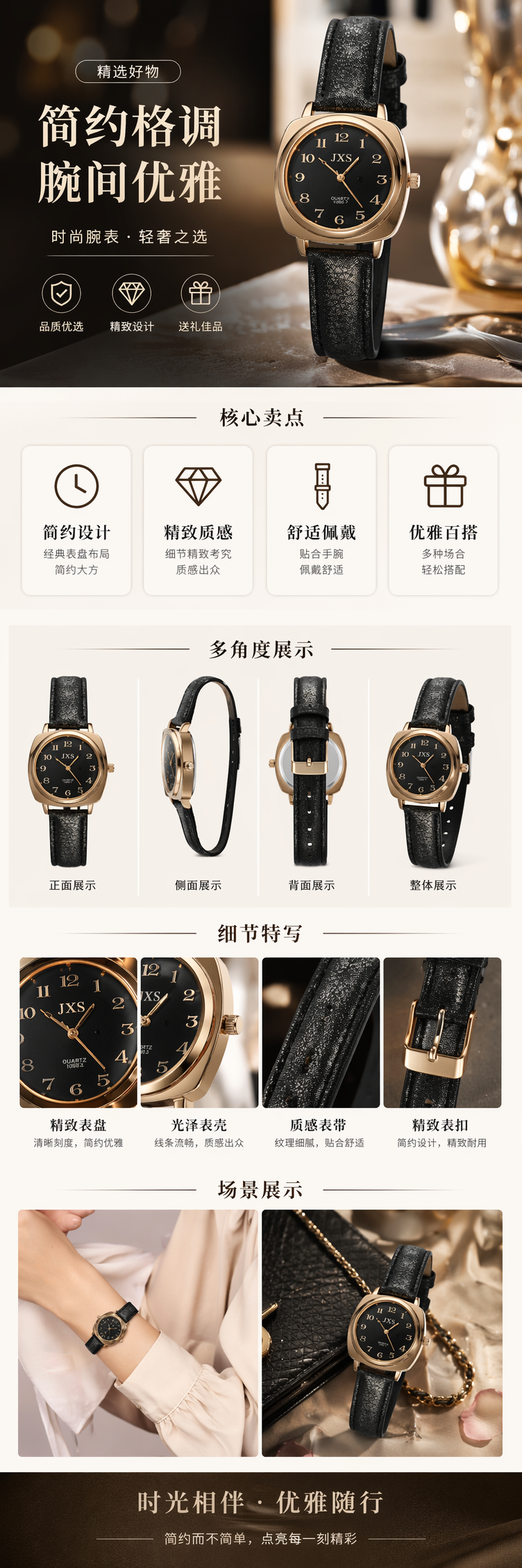 黑色表带金色边框男士石英手表防水夜光简约时尚 pic 1