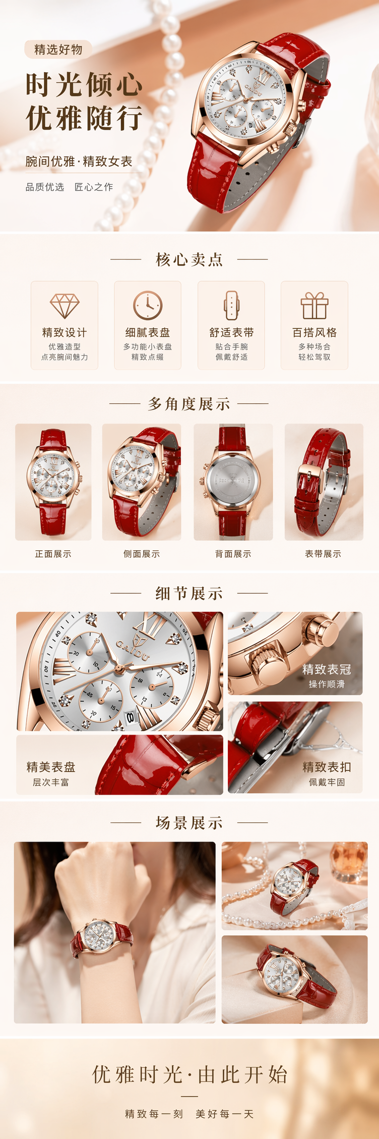 红色表带金色表壳女士石英手表简约时尚轻奢风 pic 1