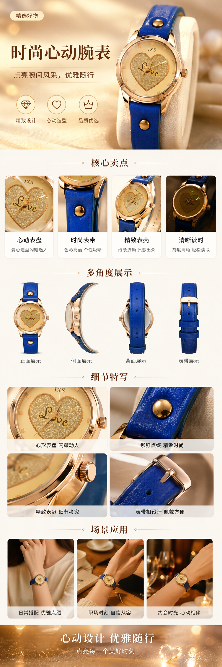 蓝色表带男士石英手表简约时尚商务休闲腕表 pic 1