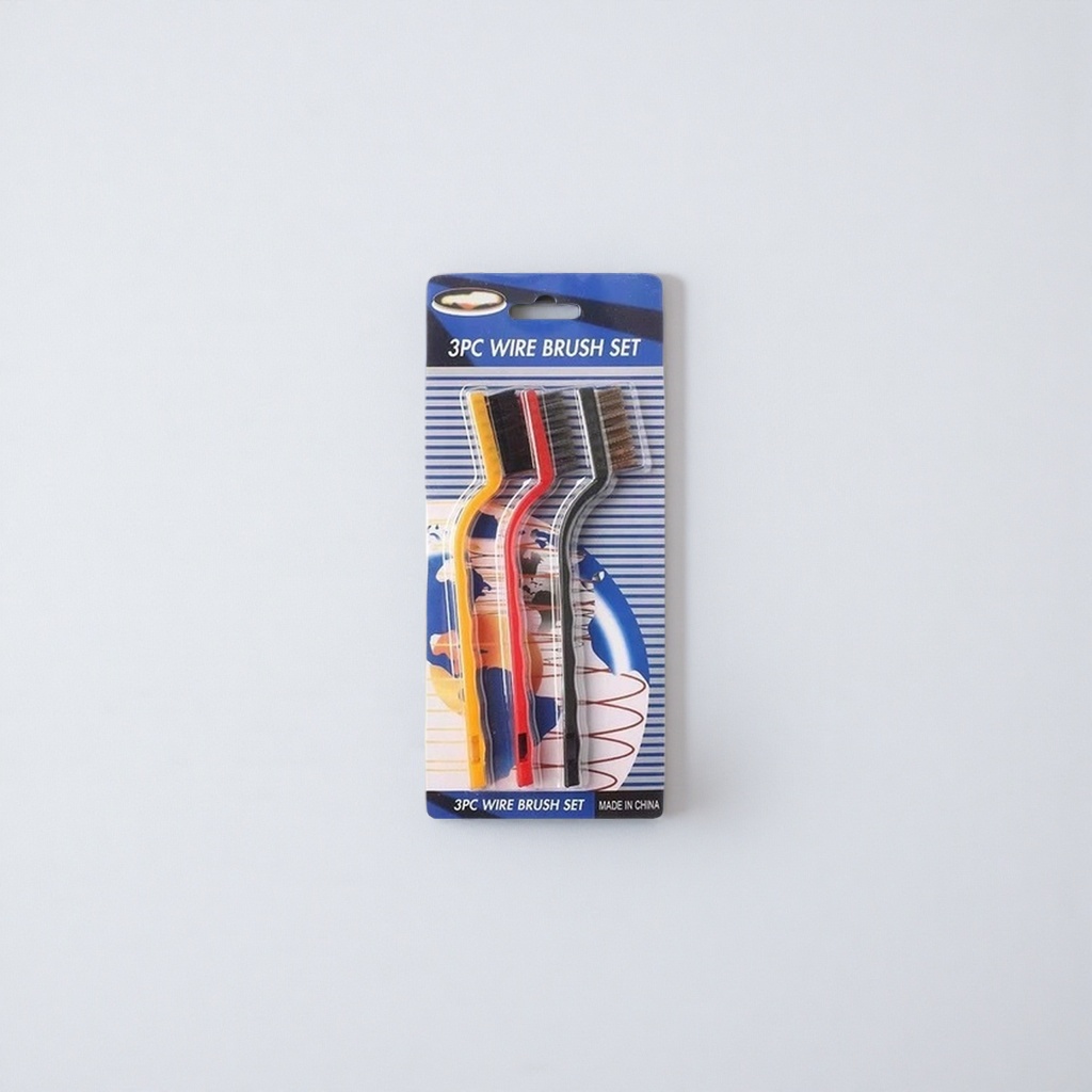 Three-piece set of colored handle steel wire brushes for kitchen cleaning and stainless steel stain removal brushes details Picture