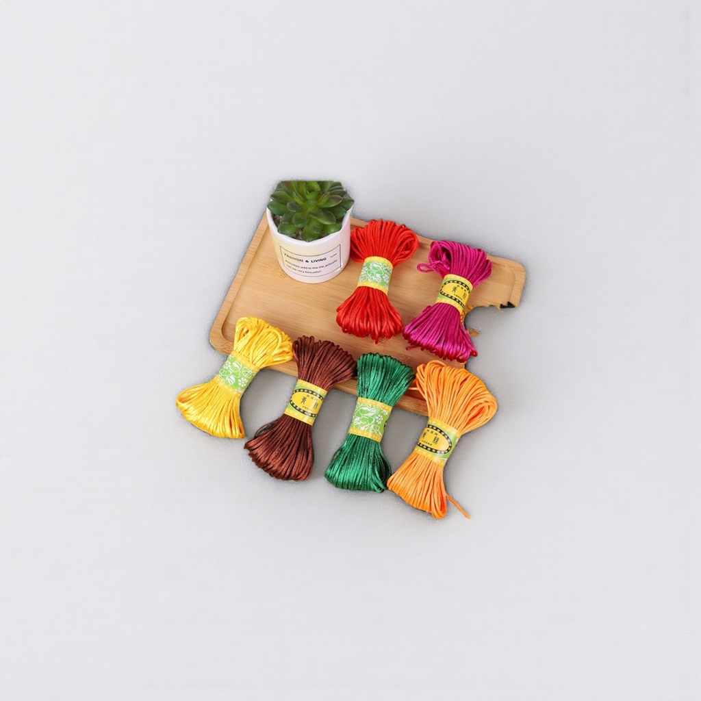 Colorful rope balls are hand-woven for DIY decorative knots. Materials are mixed in multiple colors