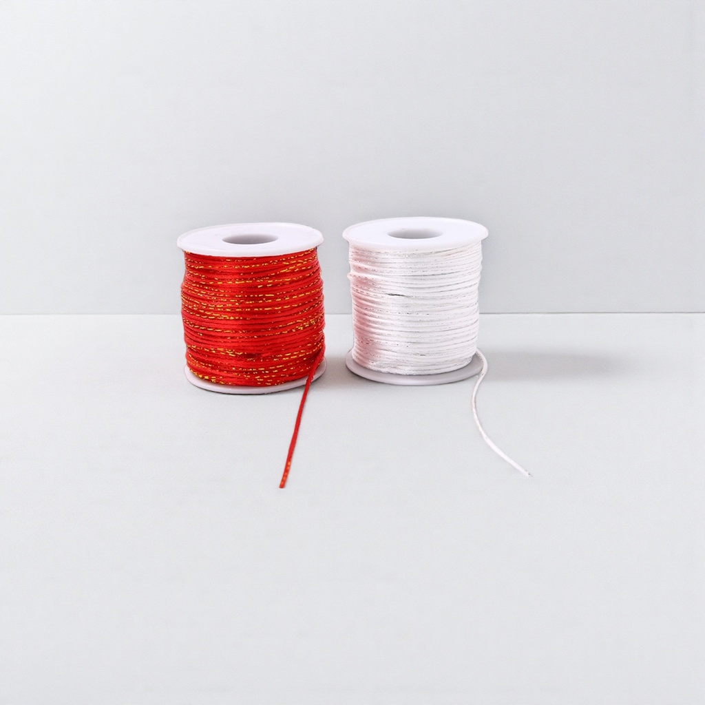 Red, gold and white silk thread roll set for sewing, embroidery and hand weaving
