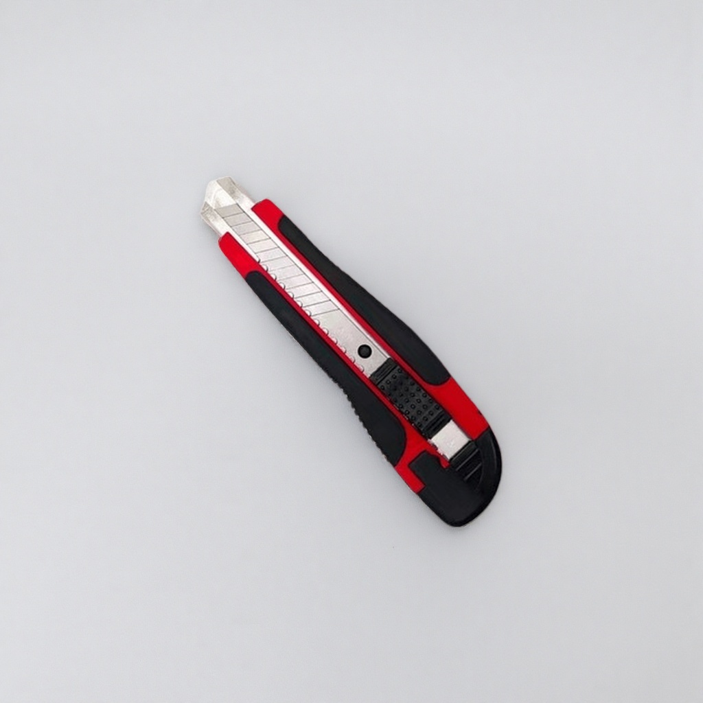 Red and black striped utility knife, multi-functional paper cutter, portable and safe pen sharpener Application Scenario