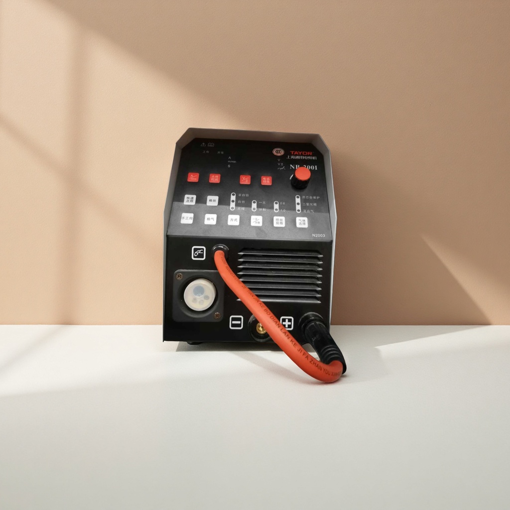 Black electric welding machine with orange cable multi-control button knob details Picture