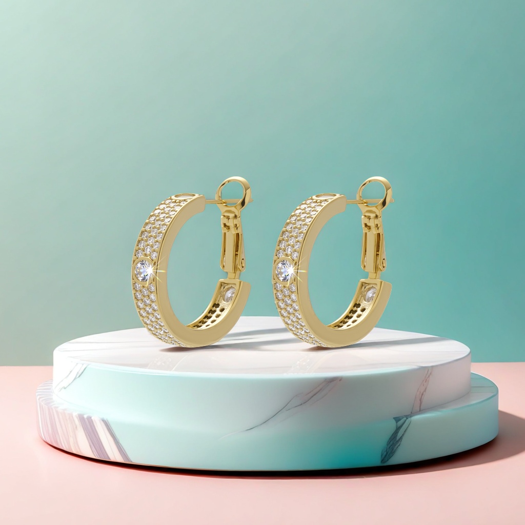 A pair of golden diamond-encrusted women's light luxury and fashionable earrings Specification image