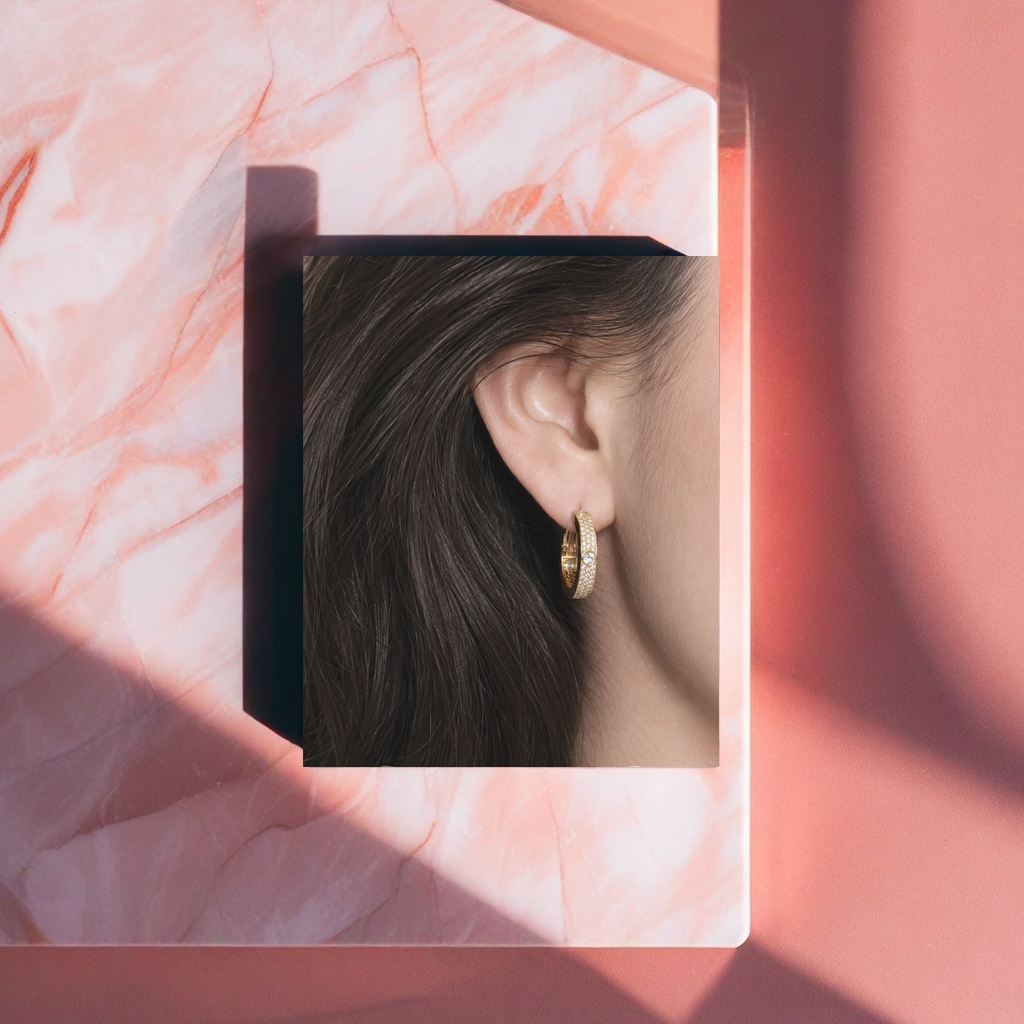 A pair of golden diamond-encrusted women's light luxury and fashionable earrings details Picture